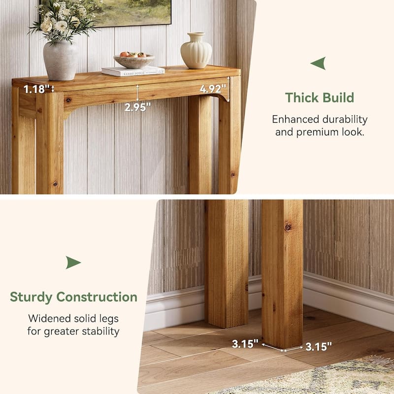 41.3-Inch Solid Wood Console Table, Sofa Table Behind Couch with Exquisite Parquet Top for Entryway, Living Room, Foyer, Hallway