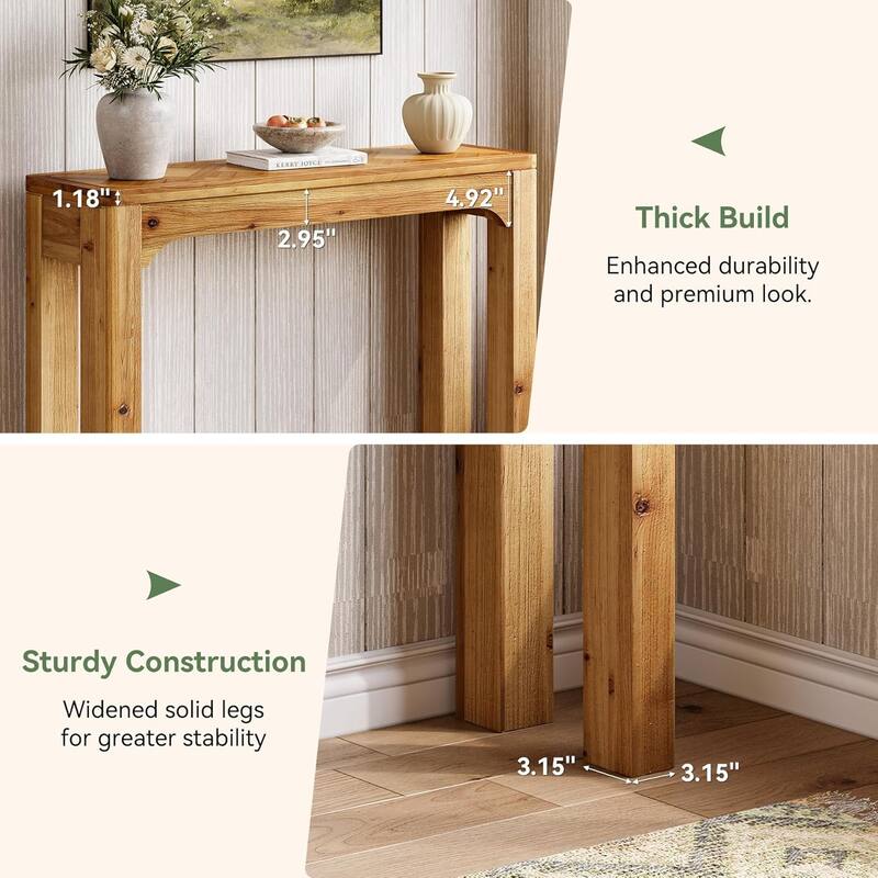 41.3-Inch Solid Wood Farmhouse Sofa Console Table with Parquet Top - 41.3" W x 11.81" D x 32.7" H