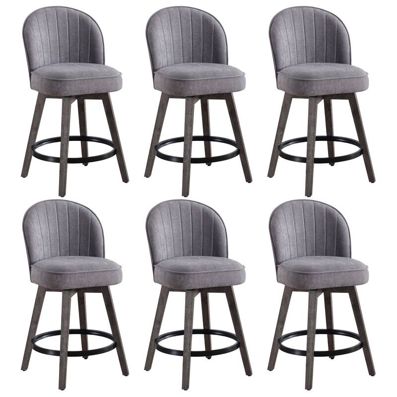 HOMYKA Swivel Bar Stool with Wood Legs Set of 6 - N/A