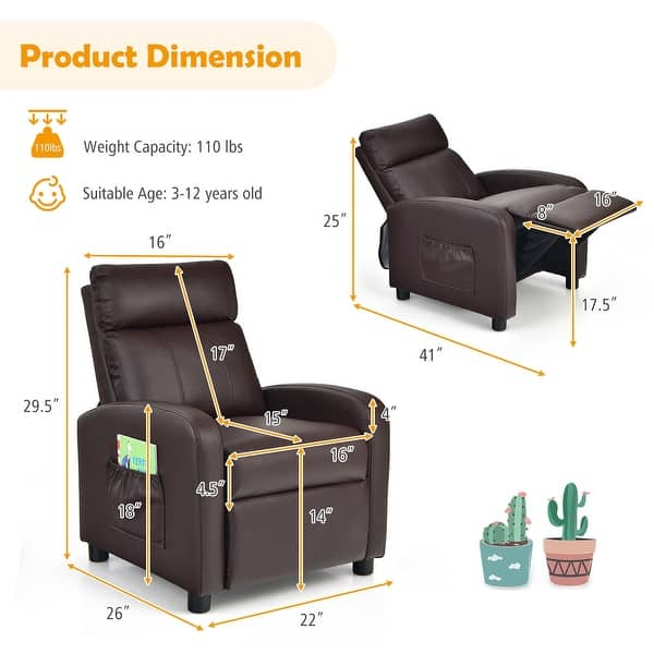 dimension image slide 3 of 4, Gymax Kids Recliner Chair Adjustable Leather Sofa Armchair w/ Footrest