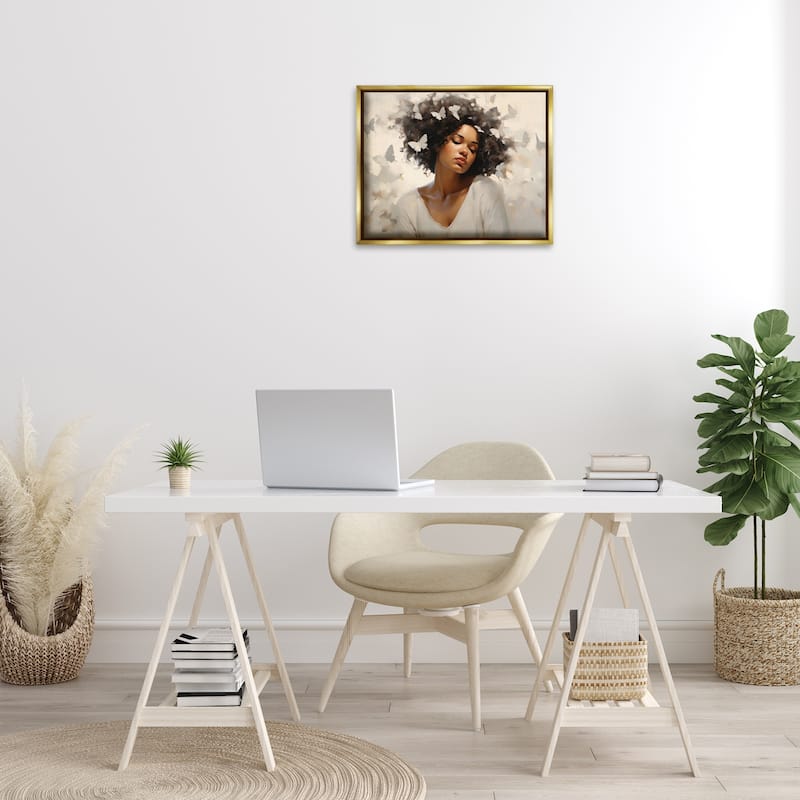 Stupell Woman with White Butterflies Framed Floater Canvas Wall Art Design By Arlington Prints