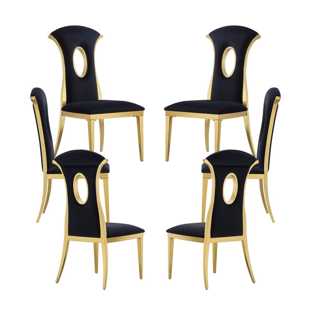 Luxury Black Velvet Dining Chairs with Polished Gold Legs