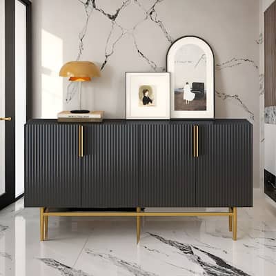 Elegant 4-Doors Sideboard Gold Metal Handle Buffet Storage Cabinet for Dining Room, Living Room, Bedroom, Hallway, Black