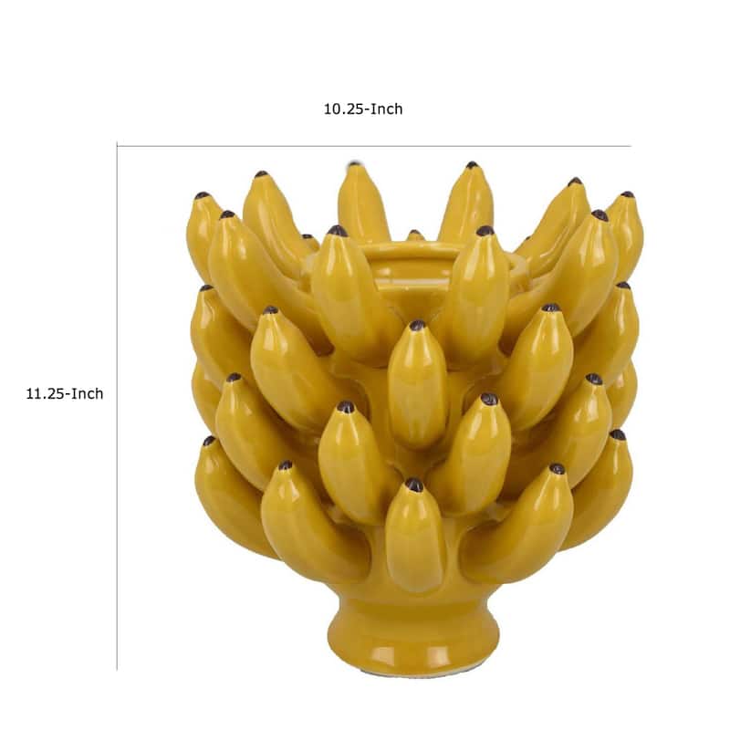 Joseph Accent Vase with Tiered Banana Accents, Yellow Ceramic 11 Inch
