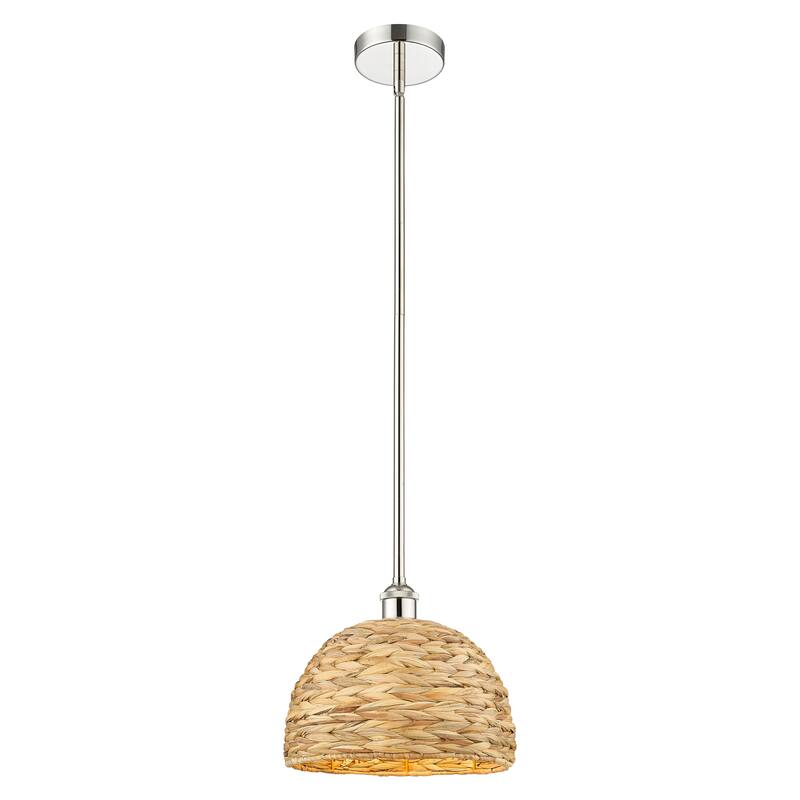 Innovations Lighting Endless Possibilities Edison - Woven Rattan - 1 Light 12" Stem Hung Mini Pendant - Polished Nickel