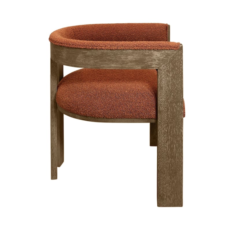 Upholstered Boucle Open Back Dining Arm Chair with Solid Wood Legs