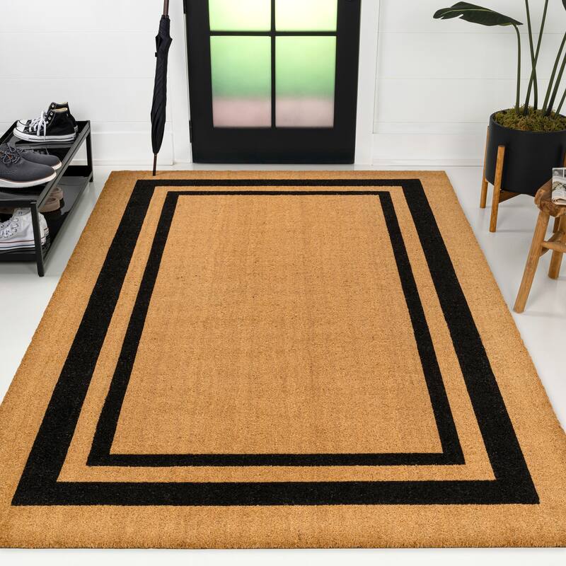 Blaire Modern Classic Double Border Indoor/Outdoor Area Rug - Natural/Black - 3 X 5
