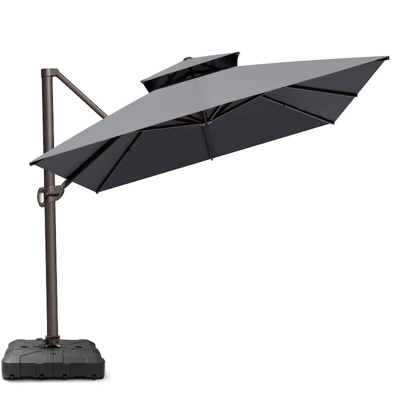 Outdoor Patio 10 x 13FT Cantilever Umbrella Double Top With Wheel Base - DarkGrey