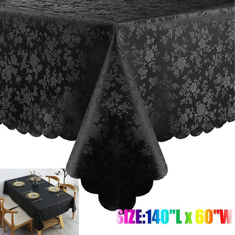 Waterproof Wipeable Vinyl Tablecloth,Rectangle Heavy Duty Table Cloth,140"L x 60"W - Black