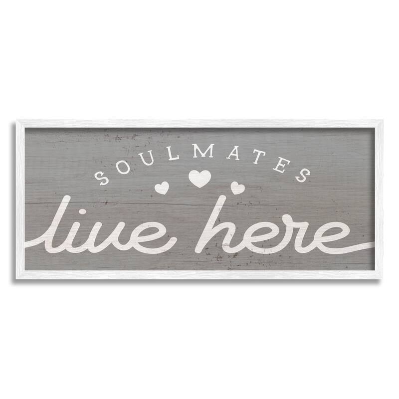 Stupell Soulmates Live Here Phrase Romantic Inspiration Heart Trio Framed Wall Art - 24 x 10 - White