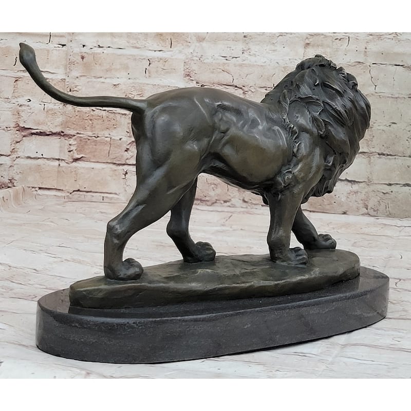 Signed African Male Imitative Lion King Of Jungle On Prowl Bronze Sculpture Art Deco Decor