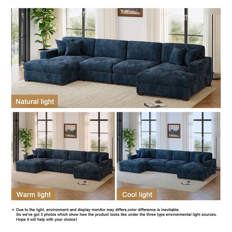 Modern Upholstered Chenille Modular Sectional Sofa with 2 Chaise