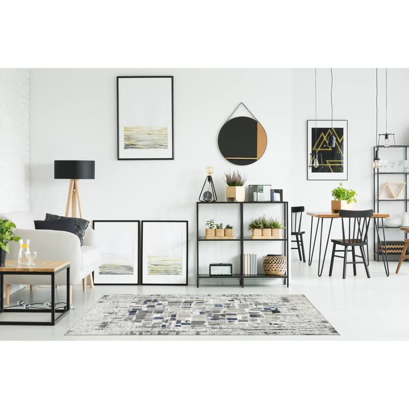 Kriselia Collection Blue/Gray Abstract Area Rug