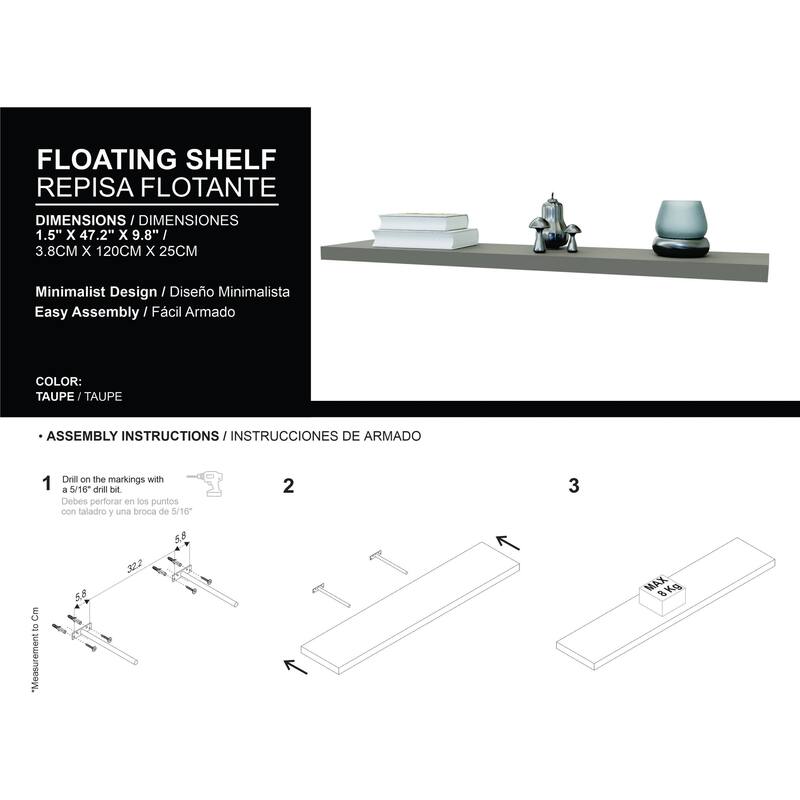 48-Inch Wall-Mounted Floating Shelf Two-Piece Set - N/A