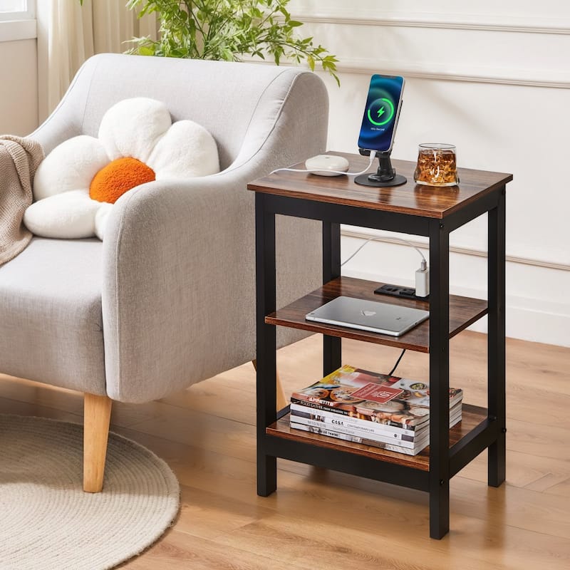 Javlergo Set of 2 Nightstand with Charging Station 3-Tier End Table with USB Ports and Outlets for Living Room Bedroom