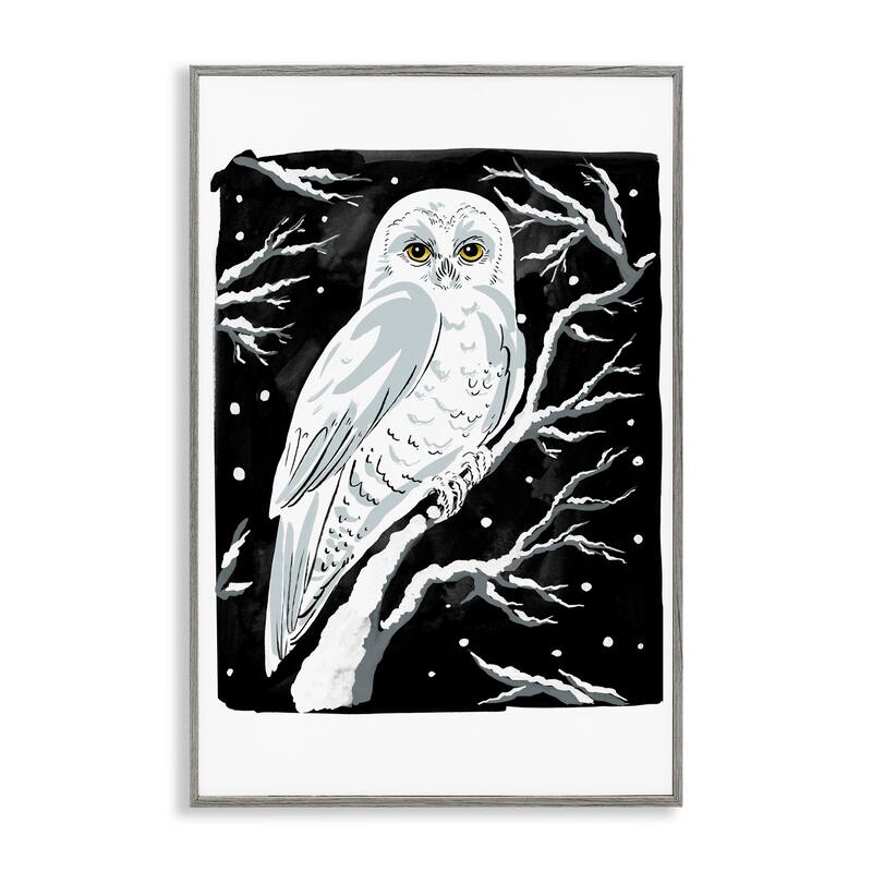 Stupell Forest Owl & Calm Snowfall Framed Giclee Art Design By Hannah Moren - 16 x 24 - Grey