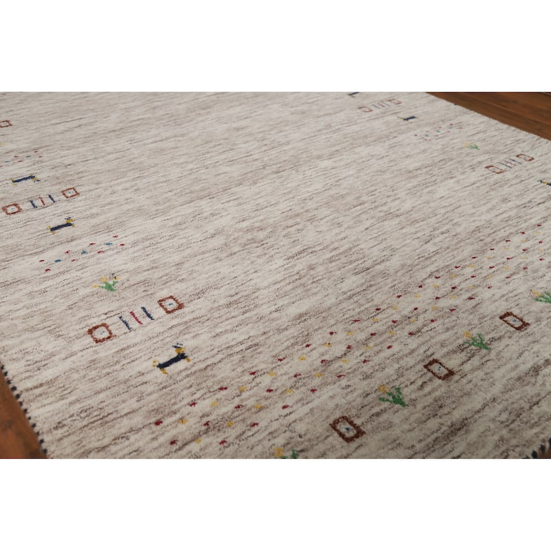 Striped Gabbeh Indian Rug Hand-Knotted Modern Wool Carpet - 4'0" x 5'9" - 4'0" x 5'9" - Ivory/Beige