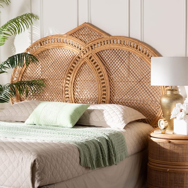 Nerita Rattan Headboard - Handwoven Wicker with Double Circle Design, Light Honey, Lightweight Coastal Bedroom Décor, Queen Size