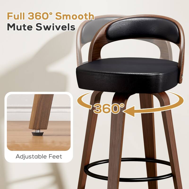 Swivel Bar Stools Set of 2, 26.8" Counter Height Bar Stools, Black Barstools Upholstered Faux Leather