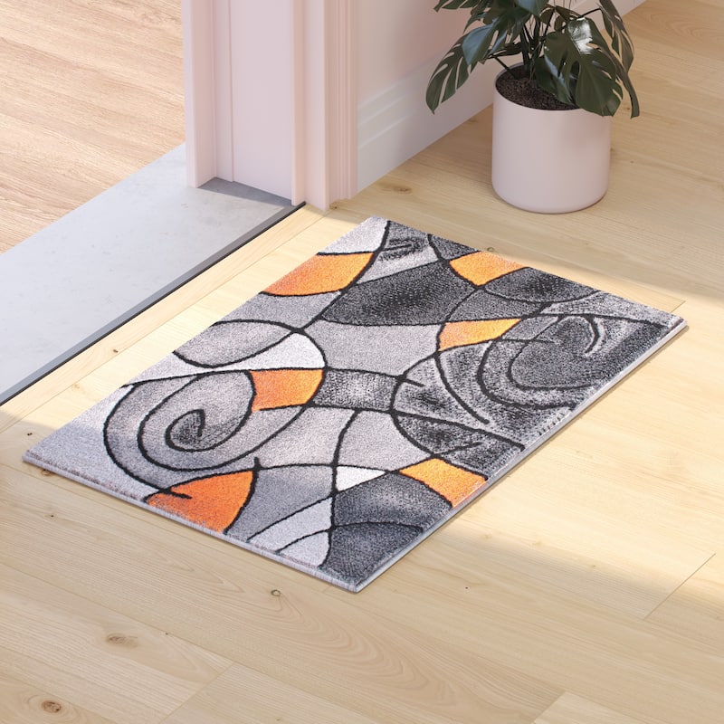 Modern Olefin Accent Area Rug - Abstract Pattern - 2' x 3' - Orange