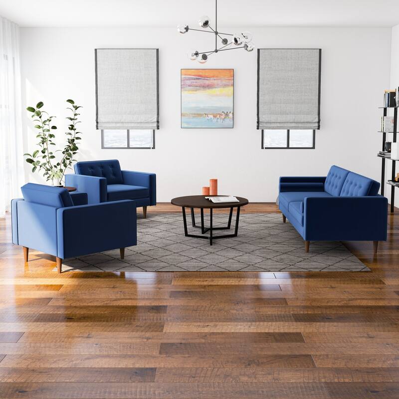 Mase 3-Piece Mid-Century Velvet Sofa and 2 Lounge Chairs Set in Gray