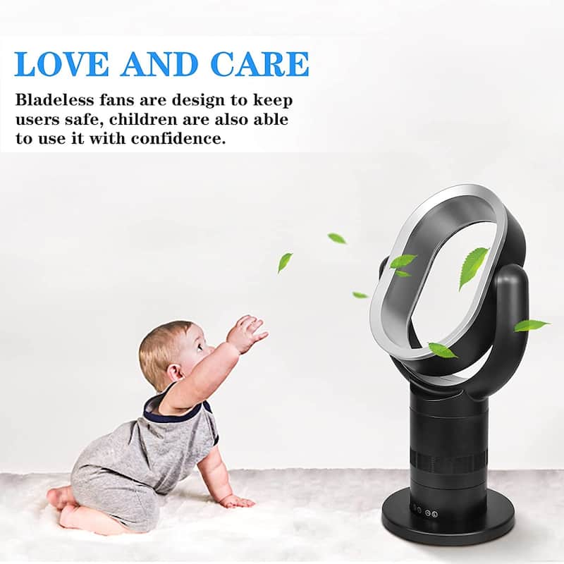 24.4 in.Black Low Noise 10 Speeds Settings Pedestal Bladeless Fan