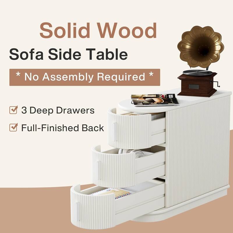 3-Drawer Wooden End Table, Slim Sofa/Chair Side Table Nightstand for Living Room & Bedroom