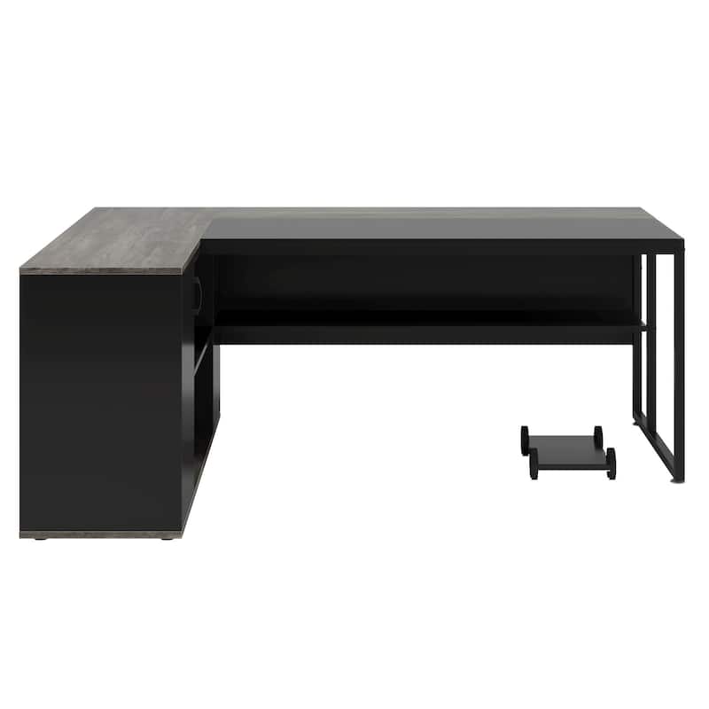71 inch Executive Desk, L Shaped Desk with Cabinet Storage, Executive Office Table with Shelves