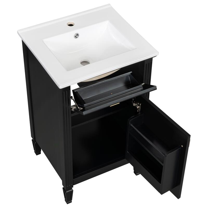 20-Inch Bathroom Vanity With Sink, Solid Wood Legs, Adjustable Shelf, Tilt-Out Drawer, Modern Freestanding Cabinet