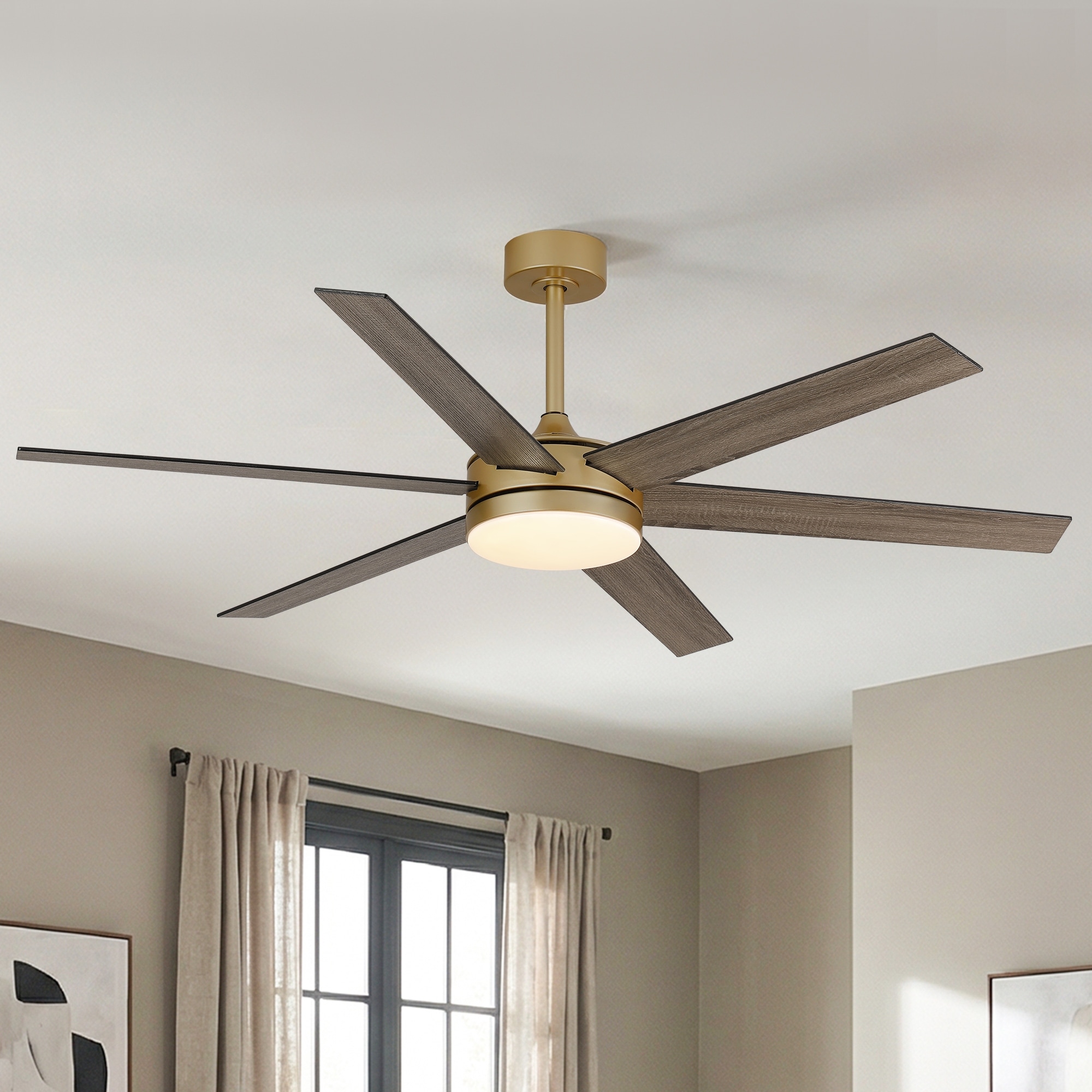 Vaczon 60" Transitional Gold Reversible Blades Smart Ceiling Fan with Dimmable LED Light and Remote