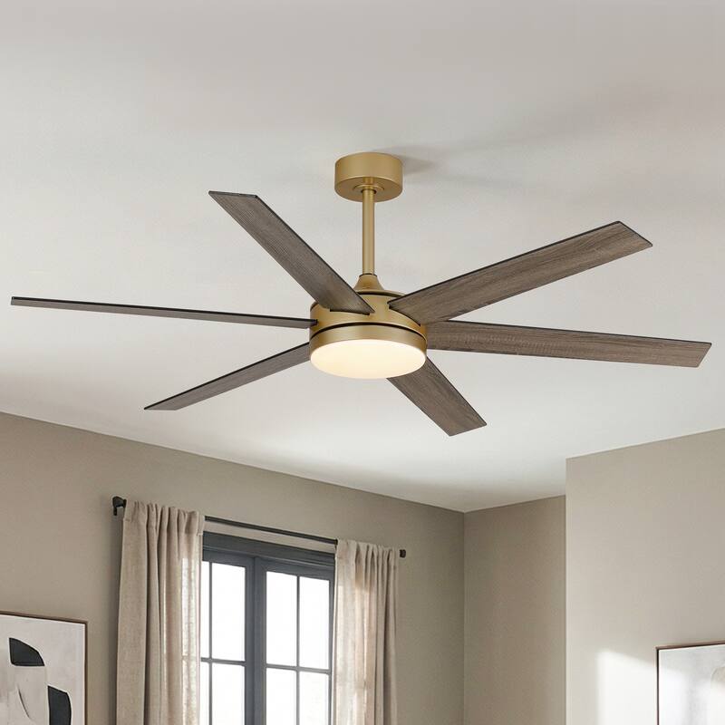 Vaczon 60" Transitional Gold Reversible Blades Smart Ceiling Fan with Dimmable LED Light and Remote