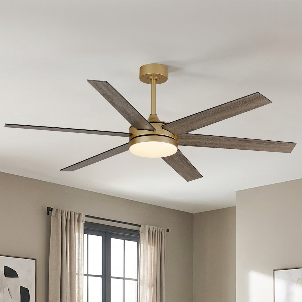 Vaczon 60" Transitional Gold Reversible Blades Smart Ceiling Fan with Dimmable LED Light and Remote
