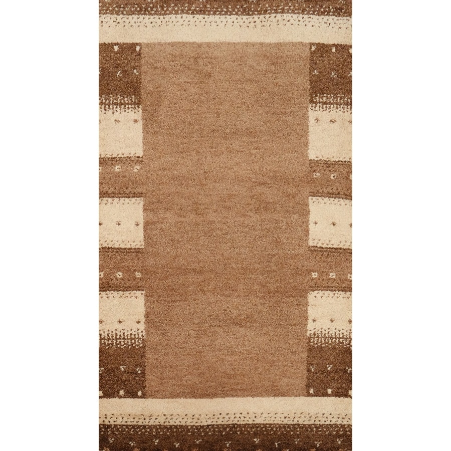 Hand Knotted Oriental 100% Wool Carpet Modern Geometric Brown Gabbeh Area Rug - 4' 5'' X 2' 5''