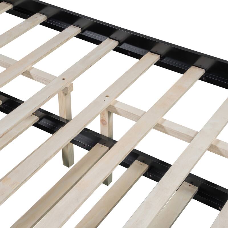 Full Size Wooden LED Platform Bed with Trundle, with Storage Headboard, with Drawers
