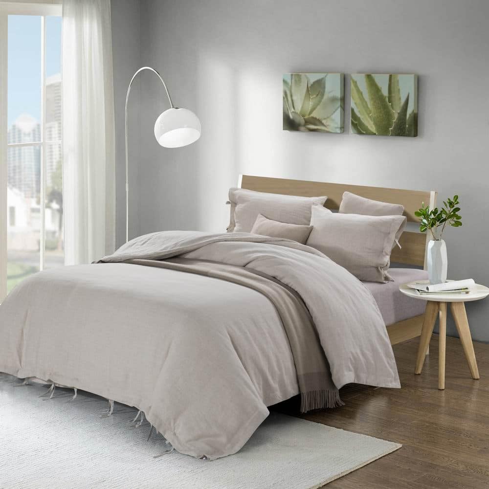 WHOLINENS Stone Washed Linen Duvet Cover Set Bow Tie Closure