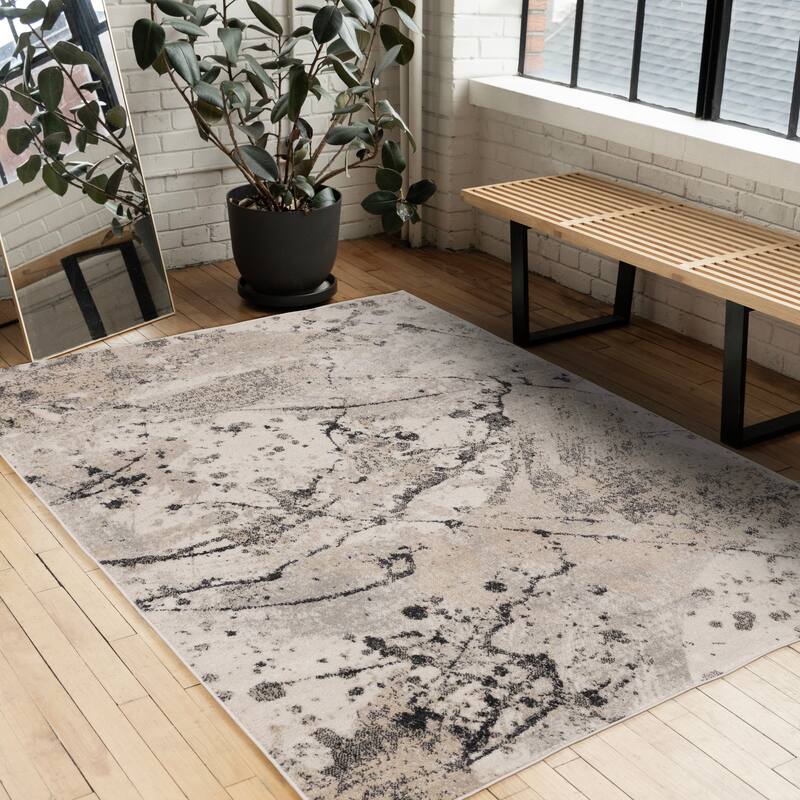 Grey Paint Splatter Abstract High-Traffic Rug