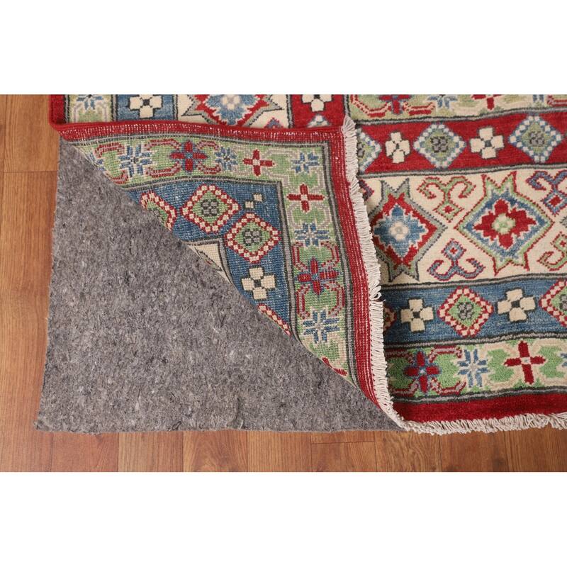Red Geometric Kazak Oriental Large Area Rug Handmade Wool Carpet - 9'9" x 15'11"