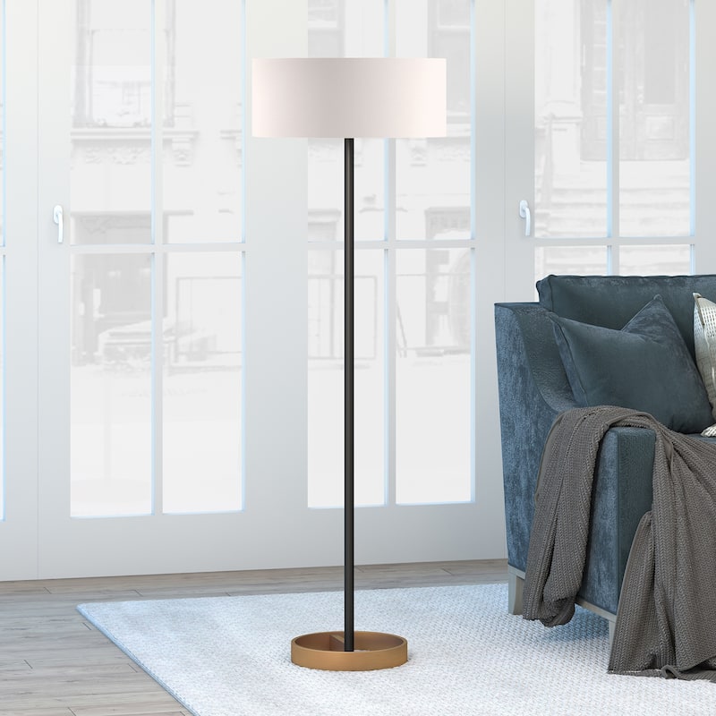 Estella Matte Black and Brass Floor Lamp with Linen Shade - Brass/Black