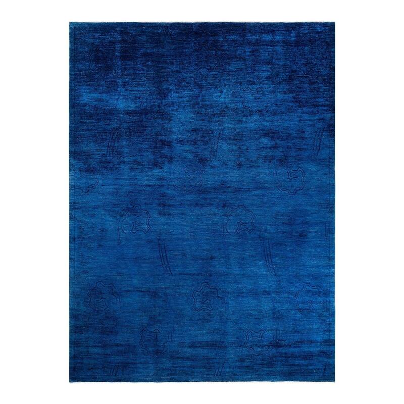 Overton Hand Knotted Wool Vintage Inspired Modern Contemporary Overdyed Blue Area Rug - 8' 8" x 11' 10"