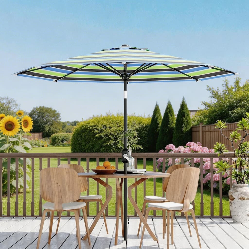9 ft Patio Umbrella, with Crank Lift & Push Button Tilt, 8 Sturdy Ribs