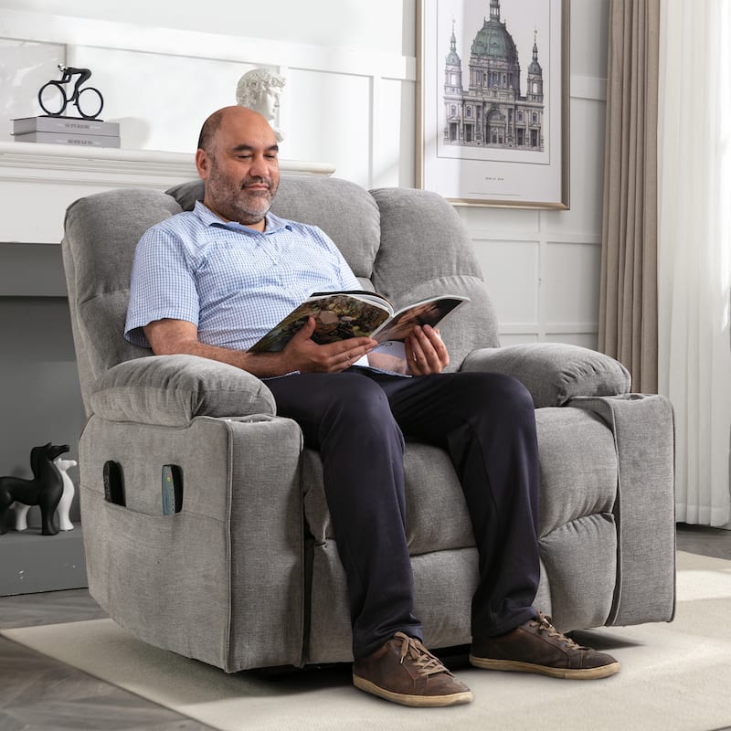 Power Lift Recliner Chair With Electric Massage And Heat For Elderly With 2 Cup Holders
