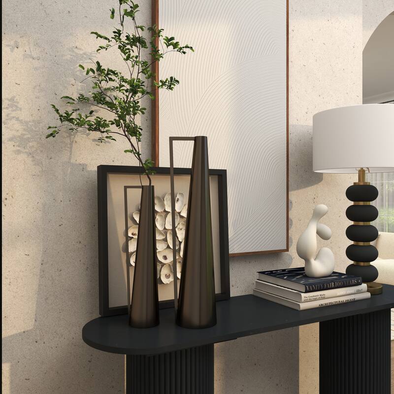 CosmoLiving by Cosmopolitan Metal Slim and Cone Geometric Vase with Handles (Set of 2) - Gold, Silver, Dark Gray, White, Black