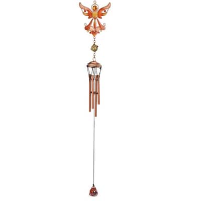 Q-Max 18" Long Orange Angel Copper and Gem Wind Chime Garden Patio Decoration