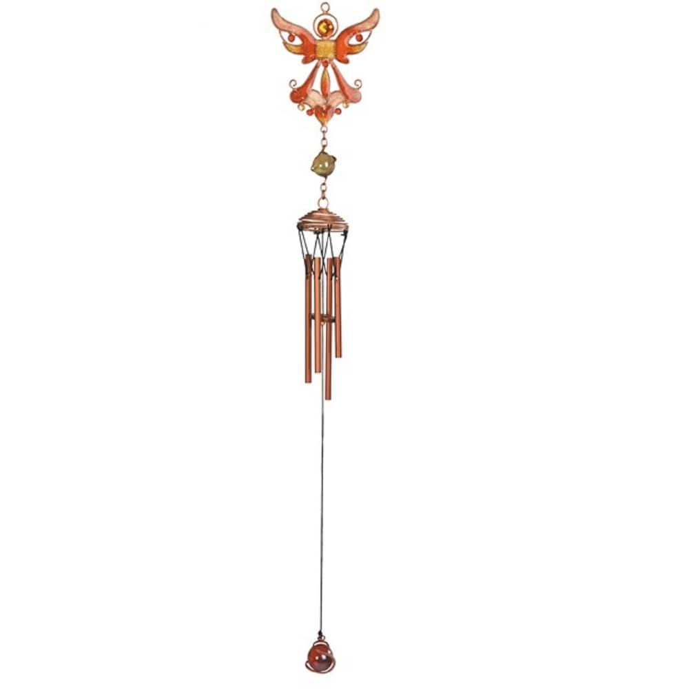 Lbk Furniture Copper And Gem 18" Angel In Orange Wind Chime For Indoor And Outdoor Hanging Decoration Garden Patio Porch