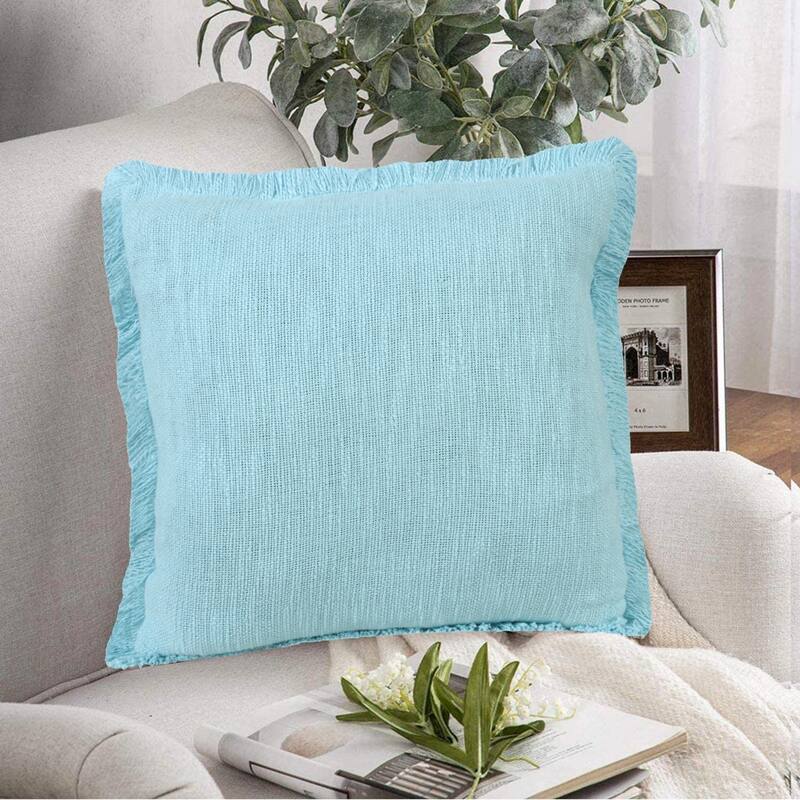 HomeRoots 20" X 20" Bright Blue 100% Cotton Zippered Pillow