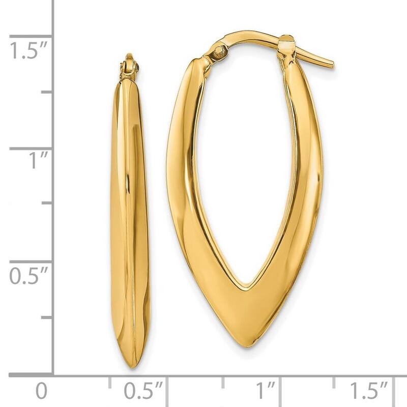 Curata 14k Yellow Gold Polished Pointed Oval Hoop Earrings - 34.3x17.5mm