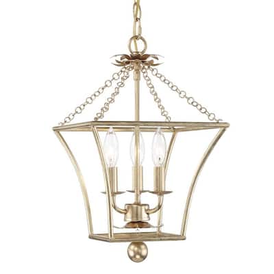 Broche 3 Light Antique Gold Lantern - 11'' W x 17'' H