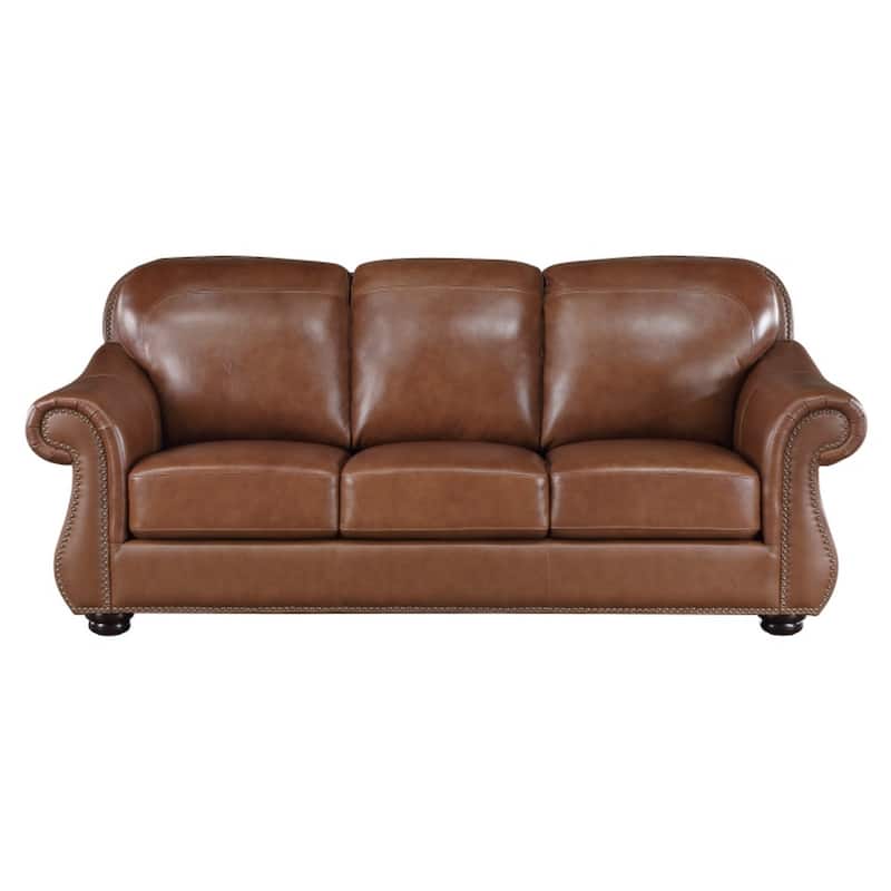 Boro 85 Inch Sofa, Rich Brown Top Grain and Faux Leather, Solid Wood
