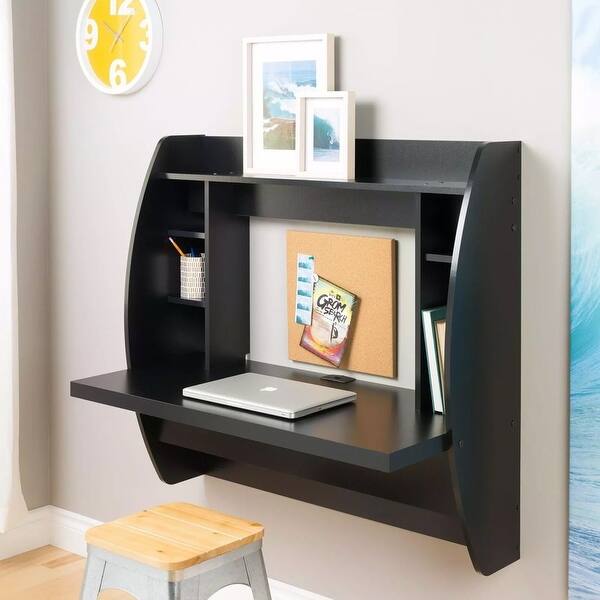 Computer Desk Floating Wall Mount Table With Storage Shelves Home - Bed ...