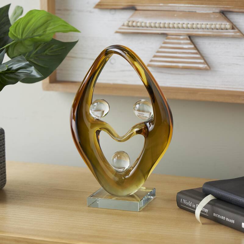 Glass Abstract Curved Cutout Decorative Sculpture with 3 Small Orbs - Orange - Roche River Decor